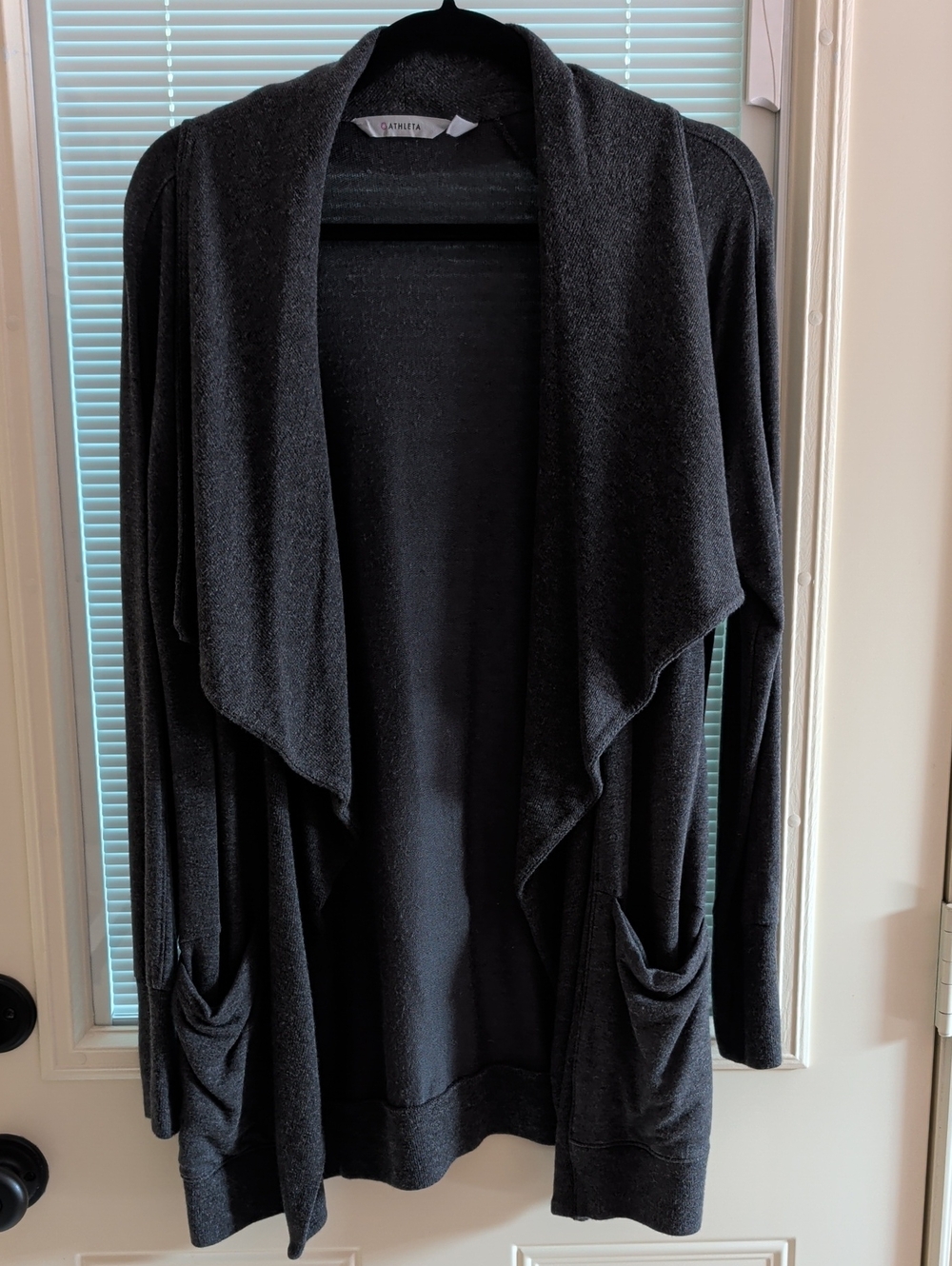Athleta Gray Draped Open Front Cardigan with Pockets Size S